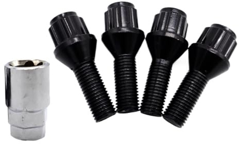 BASPHHH écrou Jante Compatible avec 1er E81 E82 E87 E88 pour 3er E30 E36 E46 E90 E91 E92 E93 Les Jantes en Alliage de Voiture boulons, écrous et clés, Noir M12 x 1,5 x 26 mm