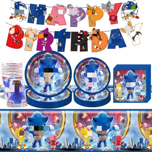 Luclay Pappteller Kindergeburtstag Deko Son- Junge Geburtstag Geschirr Set Geburtstagsdeko Partygeschirr Tischdecke Pappteller Tischdecke Banner Teller Servietten Tassen Party Tableware Supplies Deko