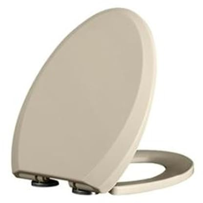 Langgestreckter Toilettensitz, langsam geschlossen, V-förmiger farbiger Toilettendeckel mit Schnellverschluss-Scharnieren für einfache Reinigung, universeller Toilettensitzbezug, PP-Material (Beige)