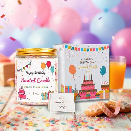 Vanilla Cream Cake Happy Birthday Candle Gift for Friend, Birthday Gifts for Women Friends Bestie, Friendship Presents for Woman, 200g Soy Wax with Greeting Card and a Gift Bag