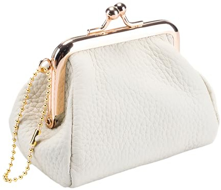 Portamonete in pelle Borsa porta carte Kiss Lock | Borsa portamonete portatile, per donne, donne, mogli, studenti, viaggiatori, professionisti, custodia per chiavi per ricevute con rossetto e carte di