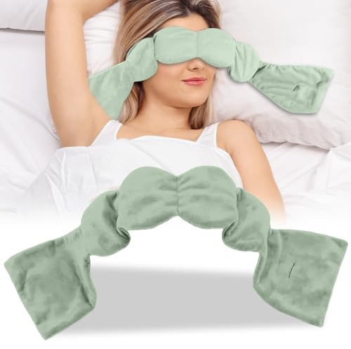 SGZIOO Viktad ögonmask för djup avslappning, sovmask vikt för kvinnor och män, ögonmask med pärlor och bomull, sömnmask mörkläggning mot ångest, sömnlöshet, för nattvila, resor (Grön)