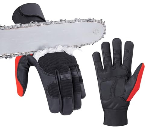 SAFTA Chainsaw Gloves Class 1 | 17-Layer Cut Resistant Safety Gloves Left Hand | EN ISO 11393-4:2019 & EN 388 Certified | Goatskin Leather Forestry & Gardening Work Gloves | Men & Women (M to XXL)