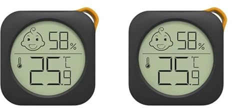 Lot de 2 thermomètres d'intérieur hygromètre numérique mini hygromètre numérique précis moniteur de température icône confort pour chambre à coucher, crèche, chambre de bébé, salon, reptile, serre (BB