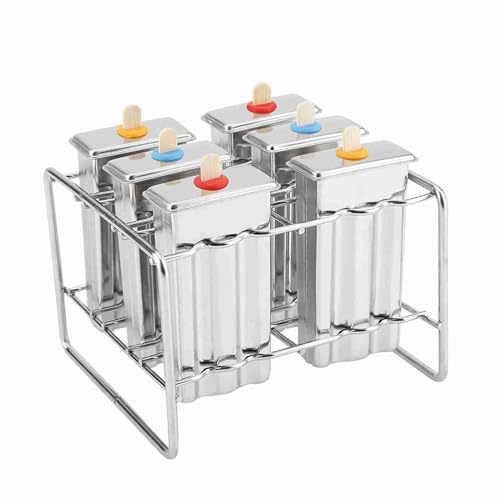 Dioche Herramienta para Hacer Moldes de Helado de Acero Inoxidable para Paletas de Paletas de Metal - Máquina para Hacer de Hielo DIY - Hace 6 Helados a la Vez - Herramienta de Cocina Duradera para