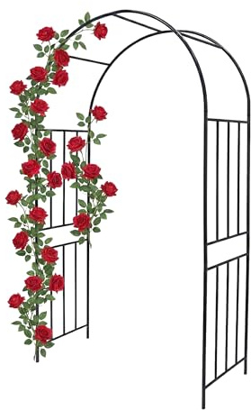 Relaxdays Rosenbogen Metall, Torbogen Garten, HBT: 218 x 120 x 44,5 cm, Stabiler Rankbogen für Kletterpflanzen, schwarz