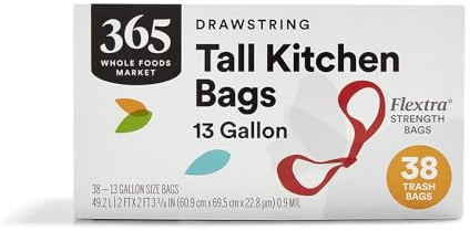 365 by Whole Foods Market, Flextra Strength Drawstring Tall Kitchen Trash Bags, 13 Gallon, 38 Count