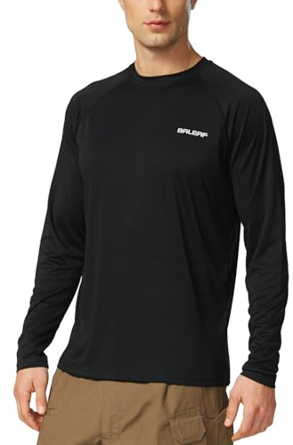 baleaf Men's Rash Guard Shirts Fishing Long Sleeve UV Sun Protection SPF T-Shirts UPF 50+ Lightweight Beach Black Size XL