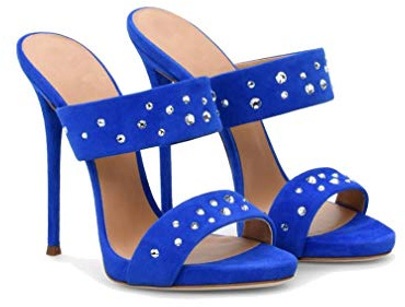 ANNIESHOE Pantoletten Damen Comfort Elegant Strass Nieten Sexy Sandalen Absatz High Heels Sommer Blau 42EU