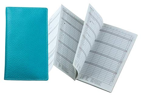 DELMON VARONE - Personalisierbarer Faltkalender 2026 DIN A6 Soft Grain Leder türkis - Organizer Terminplaner (1 Monat 2 Seiten) in Lederhülle - Termin Kalender Monatsübersicht & Adressenheft