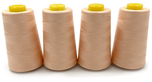 Tortoise 4 Cones of 3000 Yards Each Spool Thread for All Purpose, Serger, Overlock, Quilting, Sewing Machine - 100% Polyester - Peach Beige