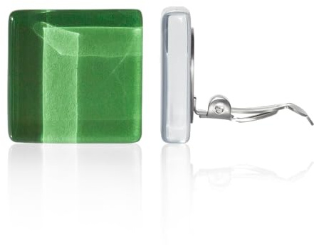 Statement Ohrclips Damen ohne Ohrlöcher • Quadratische Clip Ohrringe • Handmade Edelstahl Schmuck aus Glas • 20x20x3 mm
