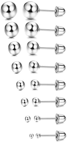 KALVICA 8 Paar Edelstahl Kugel Ohrringe Ohrstecker Schraube Backs Ohr Knorpel Ohrringe für Frauen Männer 1,5-7mm