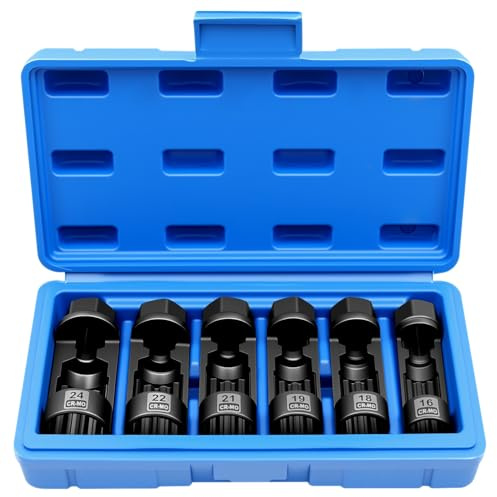 ZKTOOL 6-teiliges Set für Federbeinmutter-Nusseinsätze in den 16MM 18MM 19 MM 21MM 22MM 24MM, Stoßdämpfer-Muttern-Steckschlüssel-Set, Werkzeug zum Entfernen der Stoßdämpfer-Stoßdämpfer-Mutter