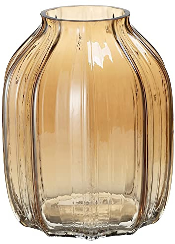 Grand Vase en Verre Ambre pour Fleurs Vase de Sol Doré 20cm Vases Décoratifs pour Centre de Table Décoration Fleurs et Farmhouse(Brown 20cm)