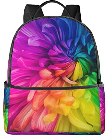 FJAUOQ Amerikanische Flagge Adler Vogel Rucksäcke für Mädchen Jungen, Grundschule Taschen Kindergarten Büchertaschen Rucksack für Schule, Schöne Regenbogen-Blumen Chrysanthemen, One size