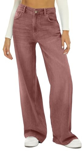 HDLTE - Jeans a gamba larga da donna, a vita alta, comodi, Rosa scuro, XL