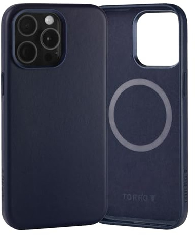 TORRO Case Compatible with iPhone 15 Pro Max – Premium Leather MagSafe Compatible, Slim Bumper Case (Navy Blue)