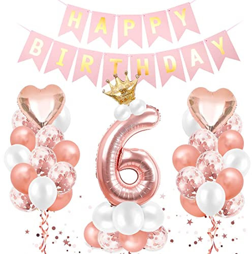 Sprinlot Ballon 6-jährige Roségold Geburtstagsdekoration 6 Jahre Ballon 6. Geburtstag Riese Folienallon Nummer 6, Folienallon Glückwünsche zum Geburtstag 6, Ballon 6 für Geburtstagsfeier