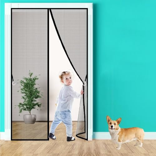 Magnetic Fly Screen Door, 320x280cm Chain, Full Size, Heavy Duty Curtain, Pet Friendly, for House, French Doors, Black 1995-Size