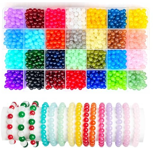 Kit för tillverkning av kristallsmycken, 8 mm runda glaspärlor för smyckestillverkning, kristallpärlor i 28 färger, för att göra egna armband, halsband, telefonberlocker, för flickor/vuxna (6 mm)