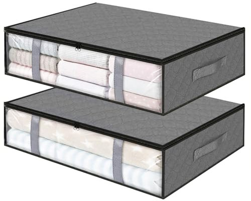 Underbed Storage Bags, 2 Pack Foldable Large Underbed Storage Organiser Containers, 40 L Window Fabric Clothes Storage Boxs with Zips and Reinforced Handle for Blanket, Comforter, Bedding, Quilts