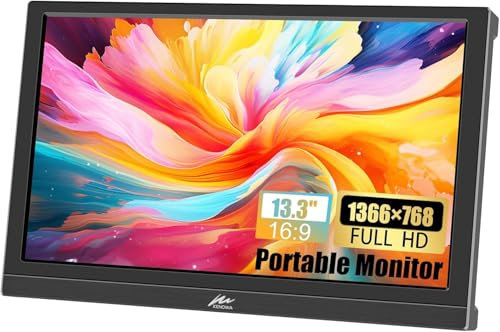 Kenowa 13.3 Zoll VGA Tragbarer Monitor, FHD 1366 * 768 Bildschirm LCD Externer Display mit HDMI VGA Kopfhörerbuchse für PS3 PS4 Mac Raspberry Pi Computer Laptop
