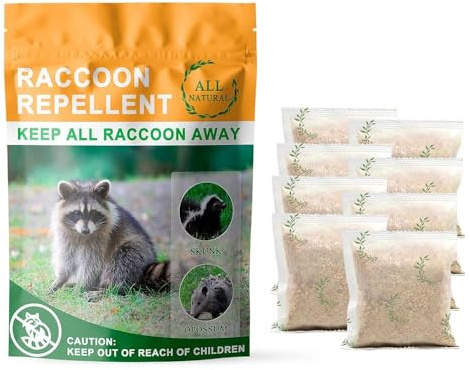 Granuli naturali repellenti per procioni, confezione da 8 (25 g per sacchetto), ecologici, atossici e di lunga durata, con aglio, menta piperita e oli Wintergreen, sicuri per animali domestici e