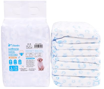 Pañales Desechables para Perro Pañales para Perros Macho Pañal Sanitarios para Perro Mascotas Bragas Higiénicas Suaves absorbentes (L-85 * 20CM-8PCS)