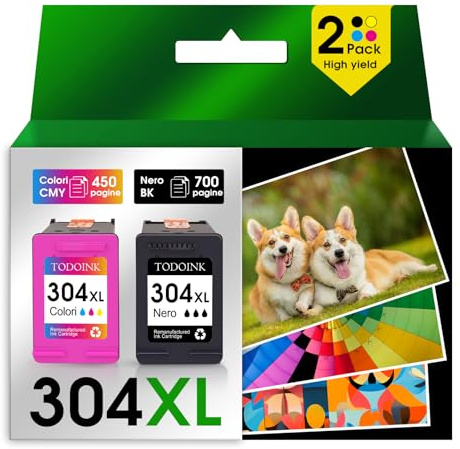 TODOINK 304XL Nero e Colore Cartucce d'inchiostro 304 XL cartucce per hp 304 xl nero per HP Envy 5000 5010 5020 5030 5032 DeskJet 2600 2620 2630 3700 3720 3730 3750 3760 3762 3764 (2 Pack)
