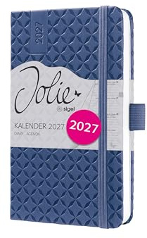 SIGEL Jolie Wochenkalender 2027 A6 blau Hardcover Terminplaner | 7J100, Mit Gummiband, Stiftschlaufe, Einstecktasche, 174 Seiten, vegan, Buchkalender, Taschenkalender