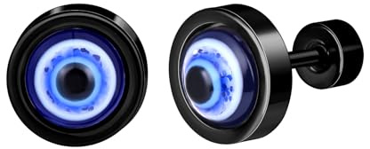 MicVivien Edelstahl Ohrstecker Auge Ohrschmuck Punk für Herren Damen Evil Eye Ohrringe Stecker Männer Runde Tunnel Plug Ohrpiercing Barbell Stud Hypoallergen Silber/Gold/Schwarz