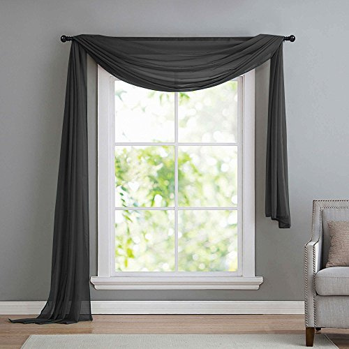 Querbehang Schal Freihanddeko Voile transparent Schwarz 140x600 »Bern« | Fensterdeko, Hochzeitsdeko, Betthimmel, Raumteiler und Tischläufer - 6 Meter zum Drapieren, rundum gesäumt, waschbar 40 Grad