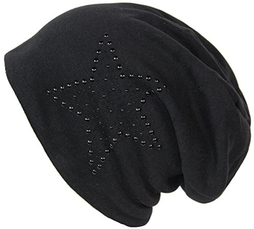 Glamexx24 Beanie Mütze mit Stern Strass Damen Herren Baumwolle Elastisches Weich Dünne Mütze Leichte Atmungsaktiv Longbeanie, Unisex Elastisch Laufmütze für Alle Jahreszeiten