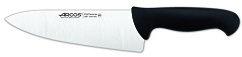 Arcos Cuchillo Chef con Hoja Acero Inoxidable Nitrum 200 mm. Cuchillo Cocina Profesional multipropósito. Mango ergonómico Polipropileno. Serie 2900. Color Negro.