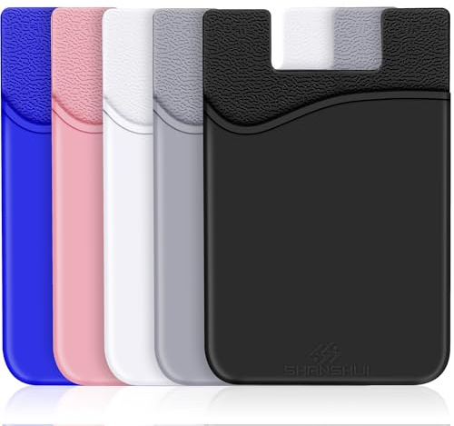 SHANSHUI Card Holder for Phone, Adhesive Phone Wallet Credit ID Business Card Holder Silicone Pocket Stick on Compatible with iPhone & All Smartphones 5 Pack