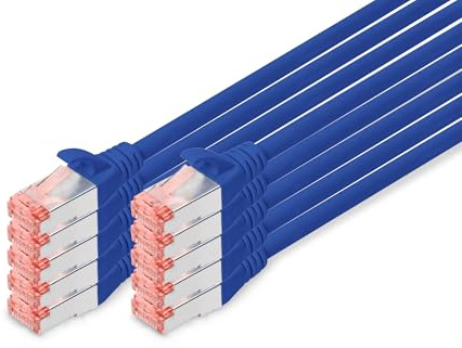 DIGITUS LAN Kabel Cat 6 – 1 m – 10 Stück – S/FTP Geschirmt – Blau | 1 Gbit/s – PoE++ – AWG 27/7 – LSZH – RJ45 Netzwerkkabel Patchkabel – Kompatibel zu Cat 6A und Cat 7