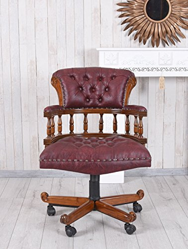 Englischer Bürostuhl Chesterfield Mahagoni Lederoptik Drehsessel auf Rollen höhenverstellbar 96×63×58 cm mar144 Palazzo Exklusiv