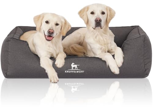 Knuffelwuff Orthopädisches Wasserabweisendes Hundebett Leon aus Velours mit Handwebcharakter XL 105 x 75cm Anthrazit - abnehmbarer Bezug - waschbar - für große, mittelgroße und kleine Hunde