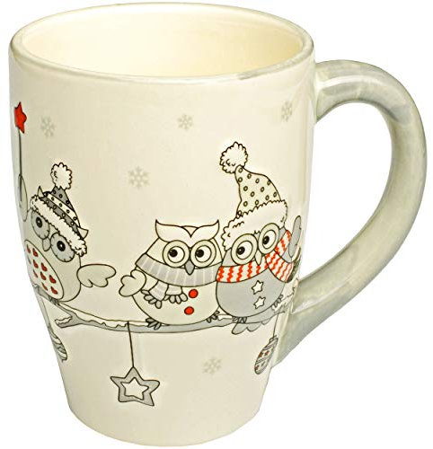 alles-meine.de GmbH 4 Stück 3D Effekt - Henkeltassen/Kaffeetassen - lustige Eulen im Winter - groß - 300 ml - Porzellan/Keramik - weiß Teetasse - Trinktasse mit Henkel - Eu..