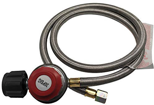 Meter Star Regulador de Alta presión de Gas propano para Hoguera de Repuesto, 0-30 PSI, con Manguera Trenzada de Acero Inoxidable de 1,2 m de Largo, Partes de Repuesto aprobadas por CSA