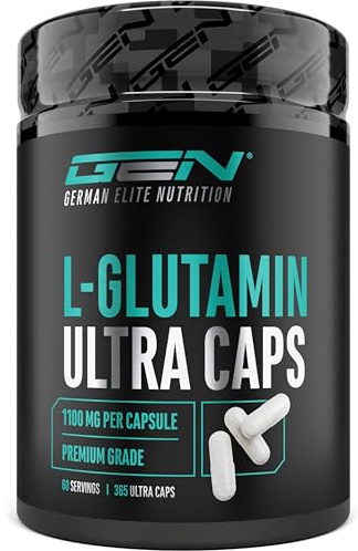 L-Glutamine Ultra Caps - 365 cápsulas con 1100 mg por cápsula - L-Glutamina pura y ultrafina - Dosis extra alta - Aminoácido premium