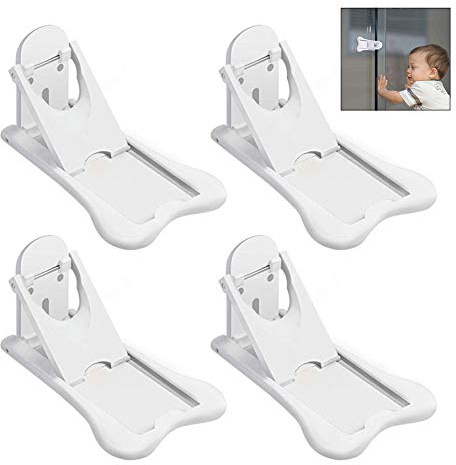 iwobi 4 pezzi Chiusure di Sicurezza per Bambini,Blocca Finestre con Cuscinetto Adesivo/Chiusure di Sicurezza Armadio per Armadietto, Cassetto,(Bianco)