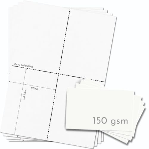 OfficeGear A6-Postkarten [30 Blatt, 120 Stück] – Perforierte, bedruckbare Karten für Lernen, Flyer, Menü, Notizen – 105 × 148 mm – Weiß, A4, 150 g/m² – inkl. Designvorlage