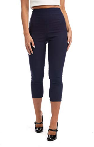 Ro Rox Ella Capri Pants for Women - 1950s Vintage Style Women s Trousers - High Waist Three Quarter Pant - Zipper & Slits on Back - Navy Blue, XS