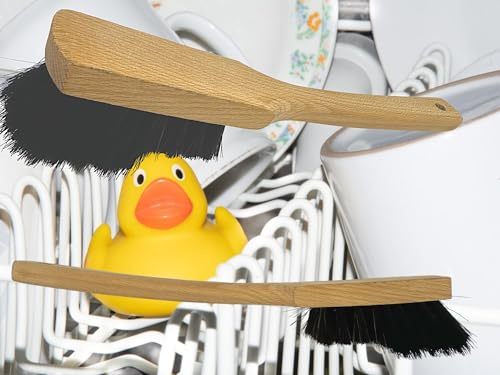 2 x MAAJ Set SPÜLBÜRSTE Natur Holz weiches ROSSHAAR + BART Abgestuft - Made IN Germany - PLASTIKFREI