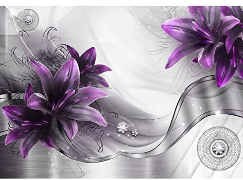 Runa Art Fototapete Blumen Lilien 352 x 250 cm Vlies Tapeten XXL Moderne Wandtapete Wohnzimmer Schlafzimmer Grau Violett 9379011b