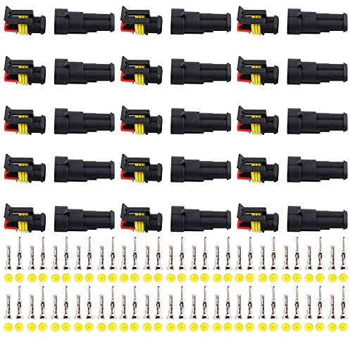GTIWUNG 15tlg 2 polig Stecker Steckverbinder Wasserdicht, Steckdose Set für KFZ, Auto Elektrischer Anschluss Stecker (2 Polig Gelbes Siegel)