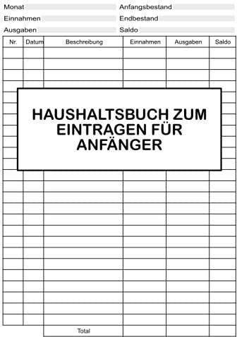 Haushaltsbuch Zum Eintragen Für Anfänger: Kassenbuch Für Kleinunternehmer Vereine Investoren Selbstständige Gastronomen Einnahmen Ausgaben Buch
