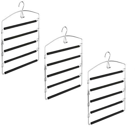Relaxdays Hosenbügel platzsparend, Hosenkleiderbügel mehrfach, Metall, gepolstert, HBT: 44,5x37x2,7 cm, Silber/schwarz